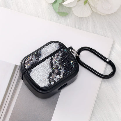 Apple AirPods 3 Hoesje - Diamant Marmer Glitter met Ring - Zwart