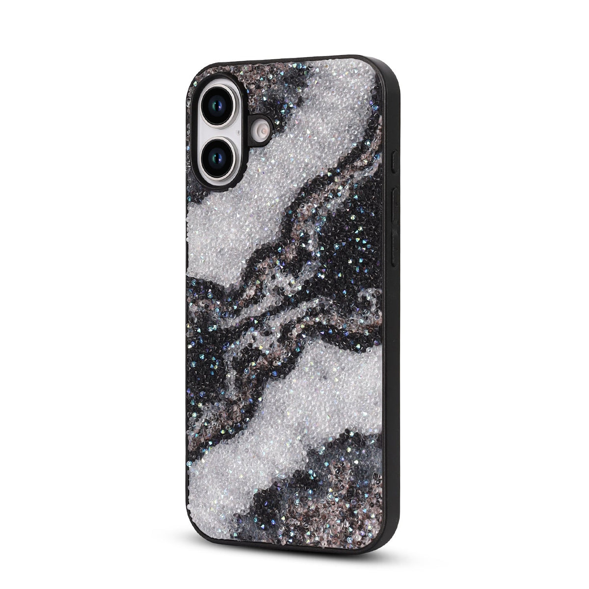 Apple iPhone 16 Hülle - Schwarz - Diamant-Marmor-Glitzer-Backcover