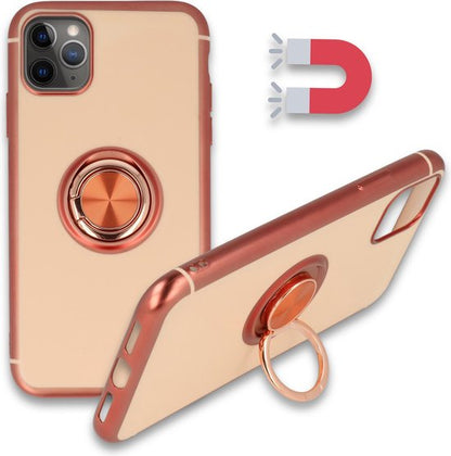 Apple iPhone 12 Pro Max Hoesje - Roségoud - Siliconen Ring Kickstand Back Cover