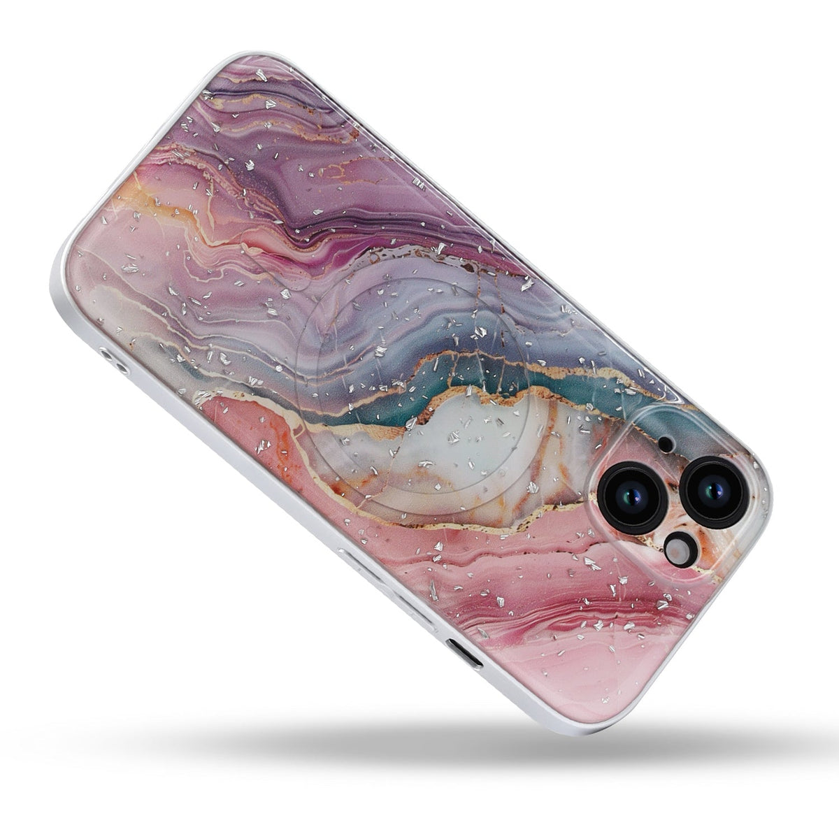 iPhone 15 Hoesje - Roze - Marmer Glitter MagSafe Back Cover