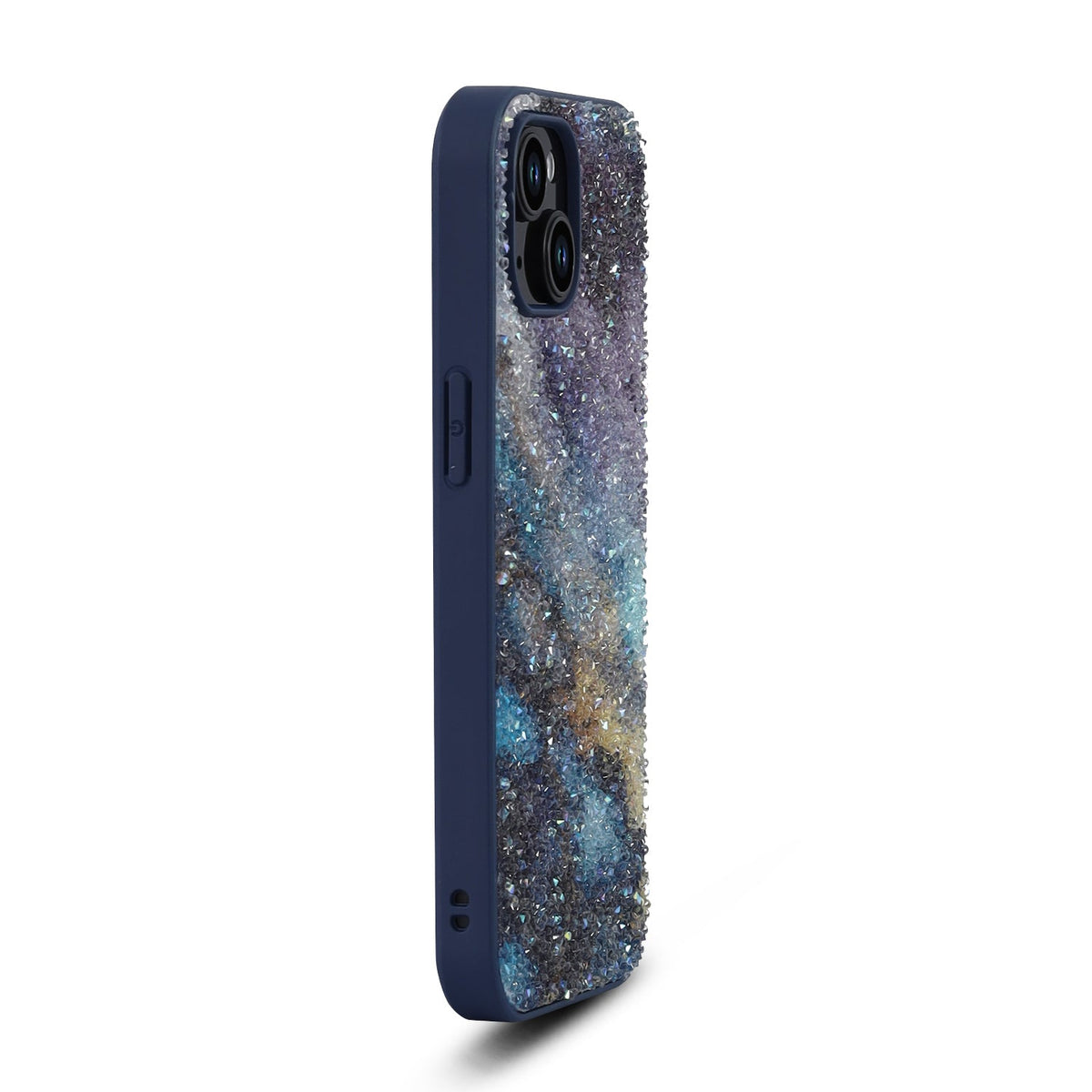 Apple iPhone 12 Hoesje - Blauw - Diamant Marmer Glitter Back Cover