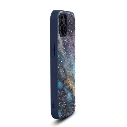 Apple iPhone 12 Hoesje - Blauw - Diamant Marmer Glitter Back Cover