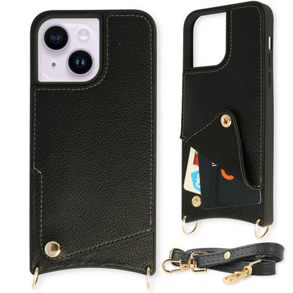 Apple iPhone 13 Hoesje - Zwart - Back Cover met Pols Bandje en Telefoonkoord
