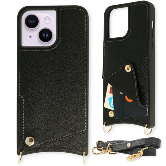 Apple iPhone 14 Case - Black - Back Cover with Wrist Band and Phone Band