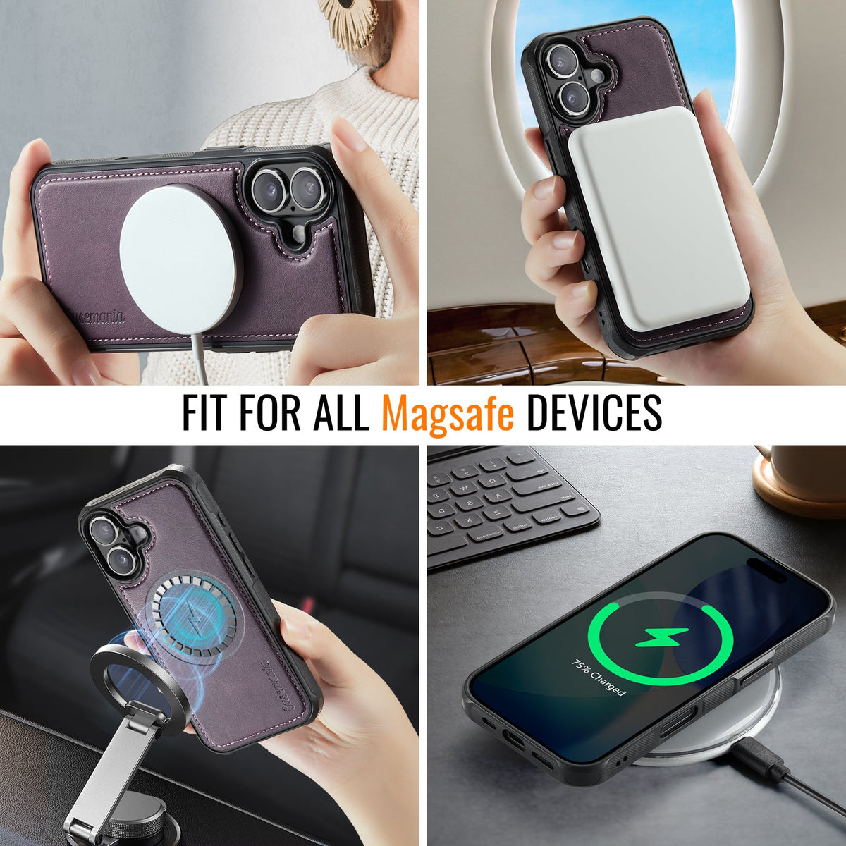 Apple iPhone 17 Hoesje - Dark Purple - Kunstleer MagSafe Back Cover