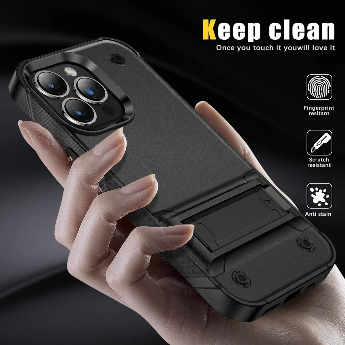Apple iPhone 16 Pro Case - Black - Armor Kickstand Back Cover