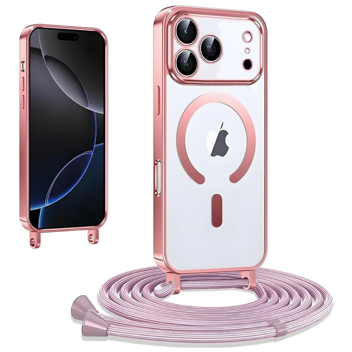 iPhone 17 Pro Hoesje - Rosegoud - Siliconen MagSafe Back Cover met Telefoonkoord