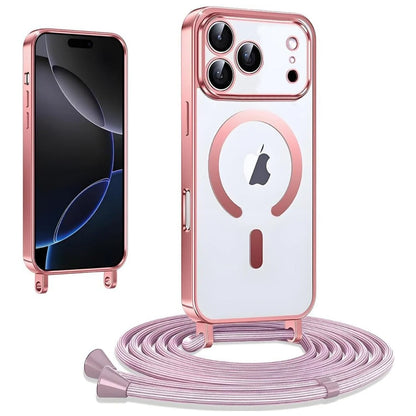 iPhone 17 Pro Hoesje - Rosegoud - Siliconen MagSafe Back Cover met Telefoonkoord