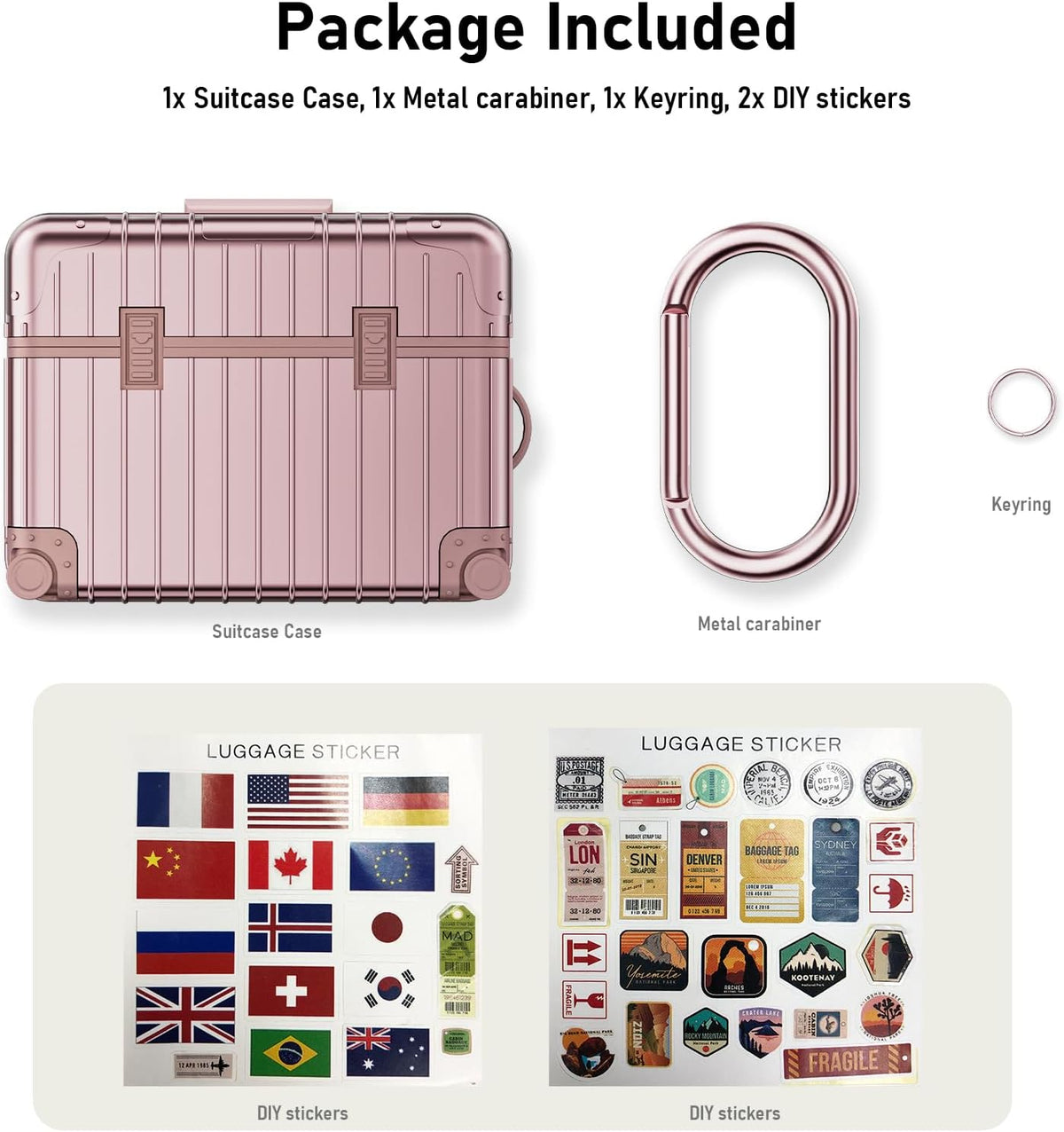 Apple AirPods Pro 2 / Pro Case - Koffer Suit Case with Stickers - Rose Gold
