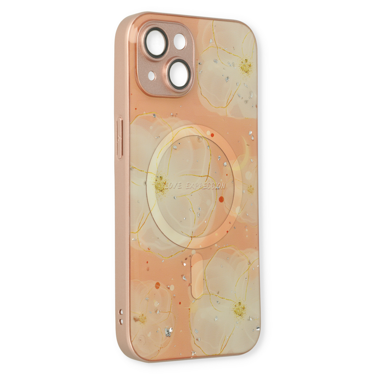 Apple iPhone 14 Hoesje - Roze - Siliconen Marmer MagSafe Back Cover