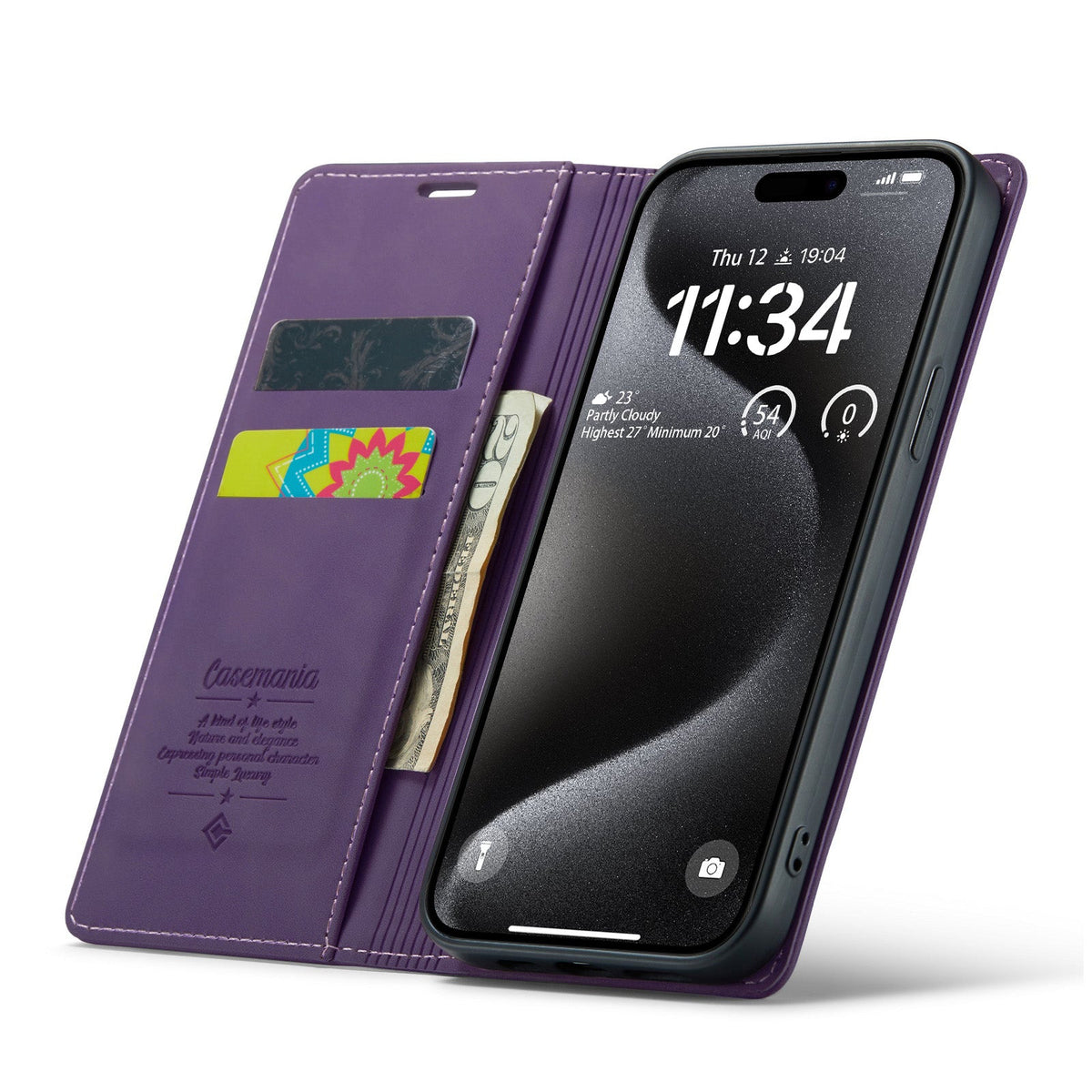 Apple iPhone 15 Pro Hülle - Dunkelviolett - Dünne Bookcase