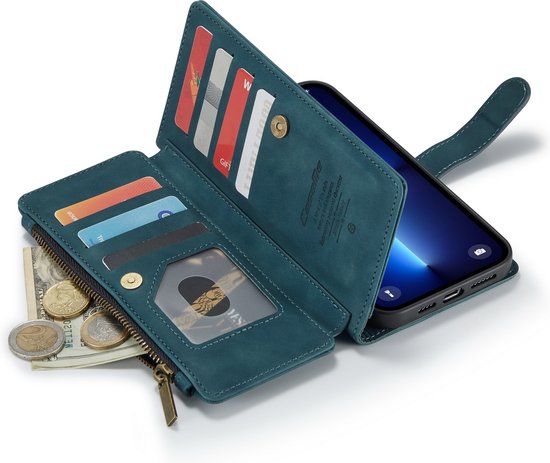 Apple iPhone 13 Pro Max Hoesje - Emerald Green - Luxe Bookcase met Rits