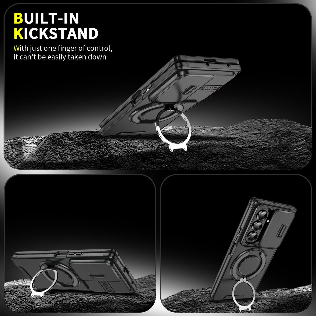 Samsung Galaxy Z Fold 7 Hoesje - Zwart - Siliconen Camera Ringstand Back Cover