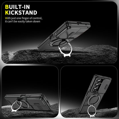 Samsung Galaxy Z Fold 7 Hoesje - Zwart - Siliconen Camera Ringstand Back Cover