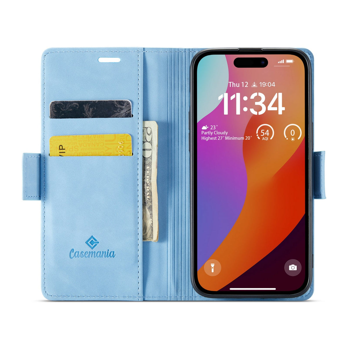 Apple iPhone 15 Pro Max Hoesje - Sky Blue - Portemonnee MagSafe Bookcase