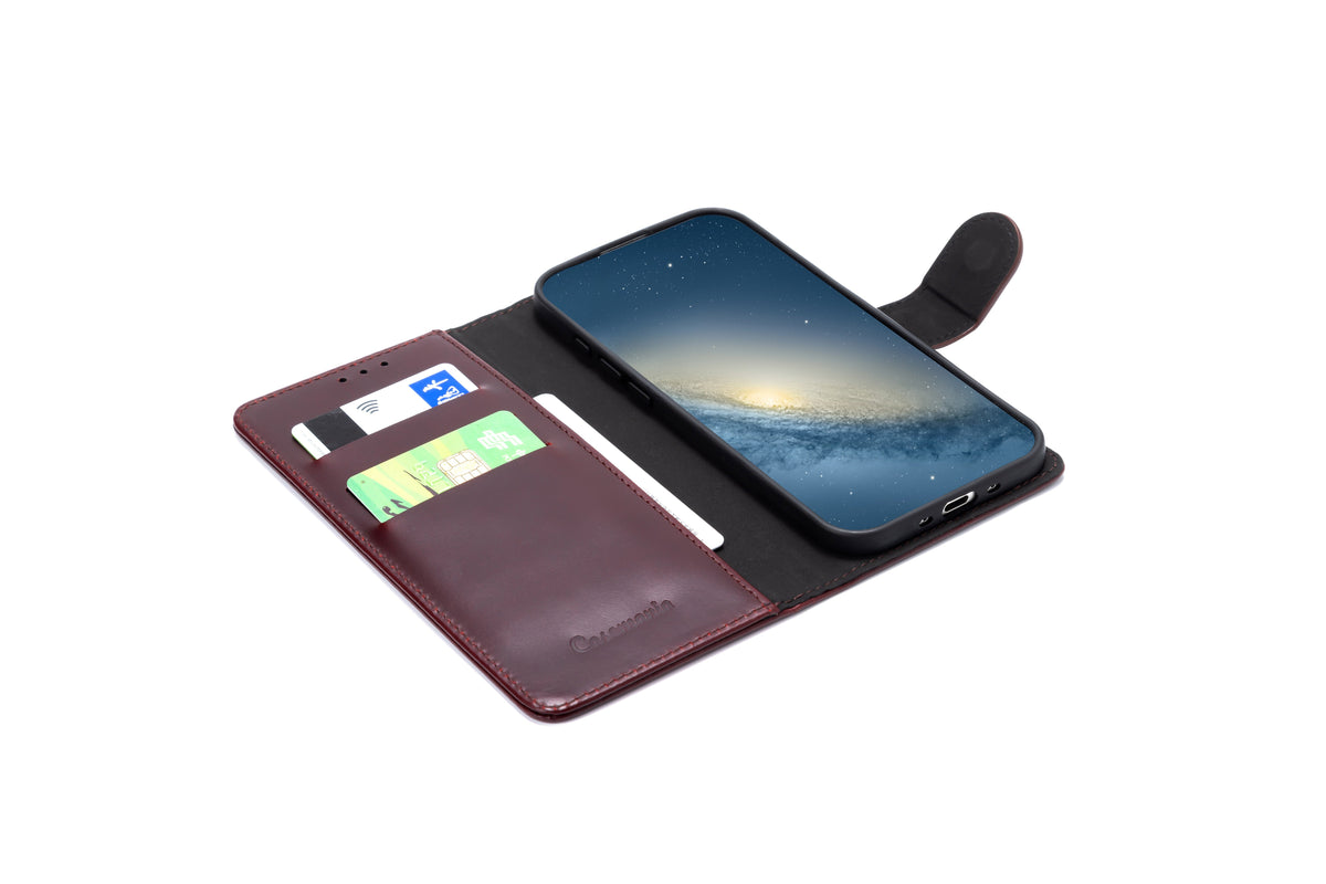 Apple iPhone Air Hülle - Maroon Red - Echtleder-Klapphülle mit Kartenfach