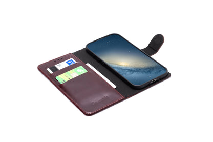 Apple iPhone Air Hülle - Maroon Red - Echtleder-Klapphülle mit Kartenfach
