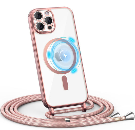 Apple iPhone 15 Pro Hülle - Rosa - Silikon-MagSafe-Backcover mit Handykette