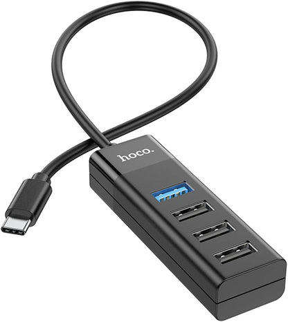 Hoco 4 in 1 Poort USB Hub - Type C naar 1X USB-A 3.0 en 3X USB-A 2.0