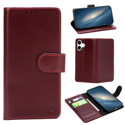 Apple iPhone 17 Hülle - Maroon Red - Echtleder-Klapphülle mit Kartenfach