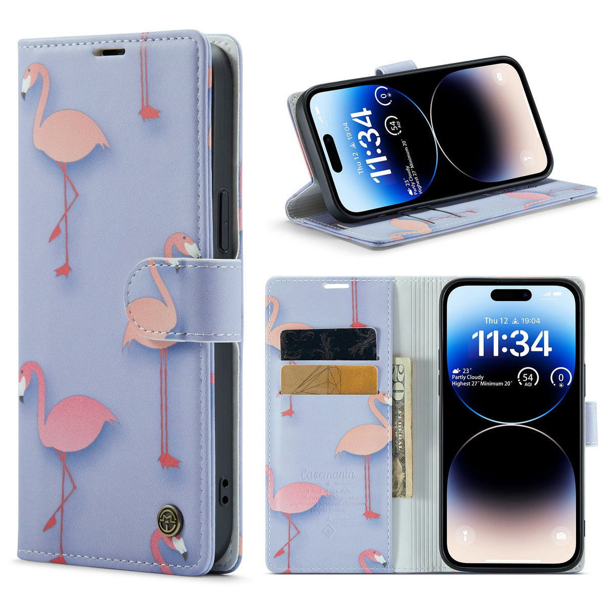 Apple iPhone 14 Pro Hülle - Flamingo - Print Bookcase