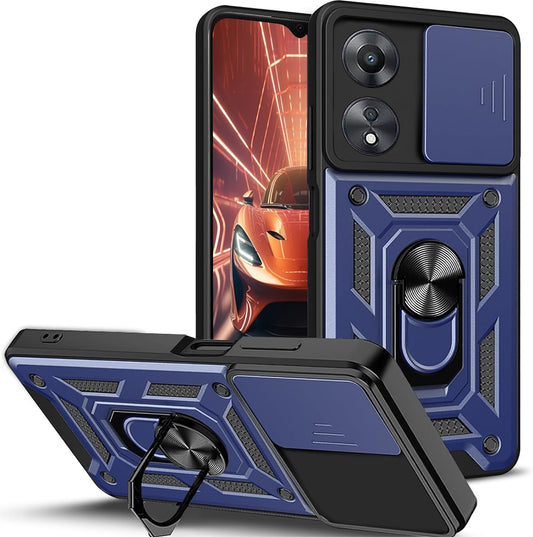 Oppo A58 Hülle - Blau - Armor Ständer und Kameraschutz Backcover
