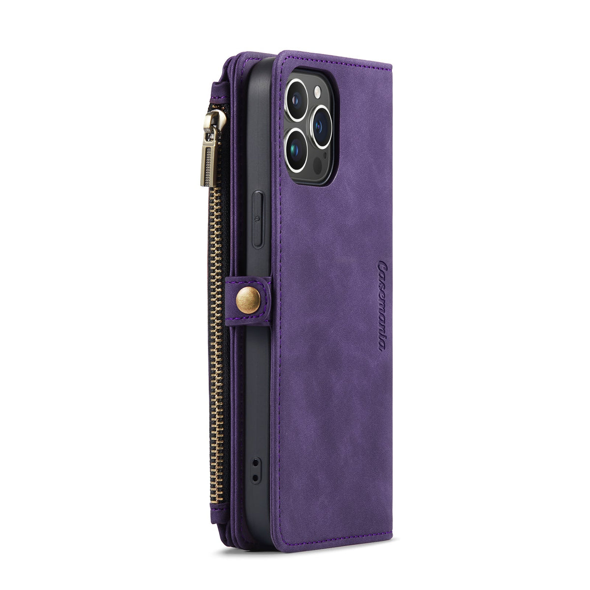 Apple iPhone 15 Pro Max Hoesje - Dark Purple - Luxe MagSafe Bookcase met Rits en Telefoonkoord
