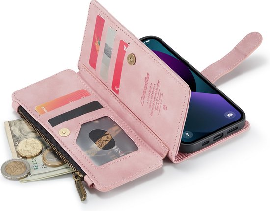 Apple iPhone 13 Mini Hoesje - Pale Pink - Luxe Bookcase met Rits