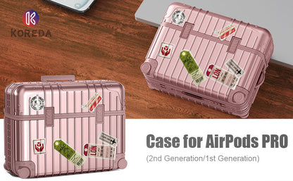 Apple AirPods 3 Hoesje - Koffer Suit Case met Stickers - Rosegoud