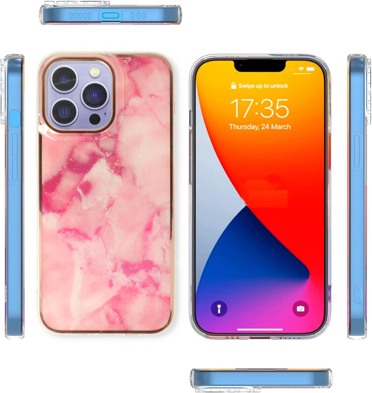 Apple iPhone 15 Pro Hoesje - Roze - Siliconen Marmer Back Cover