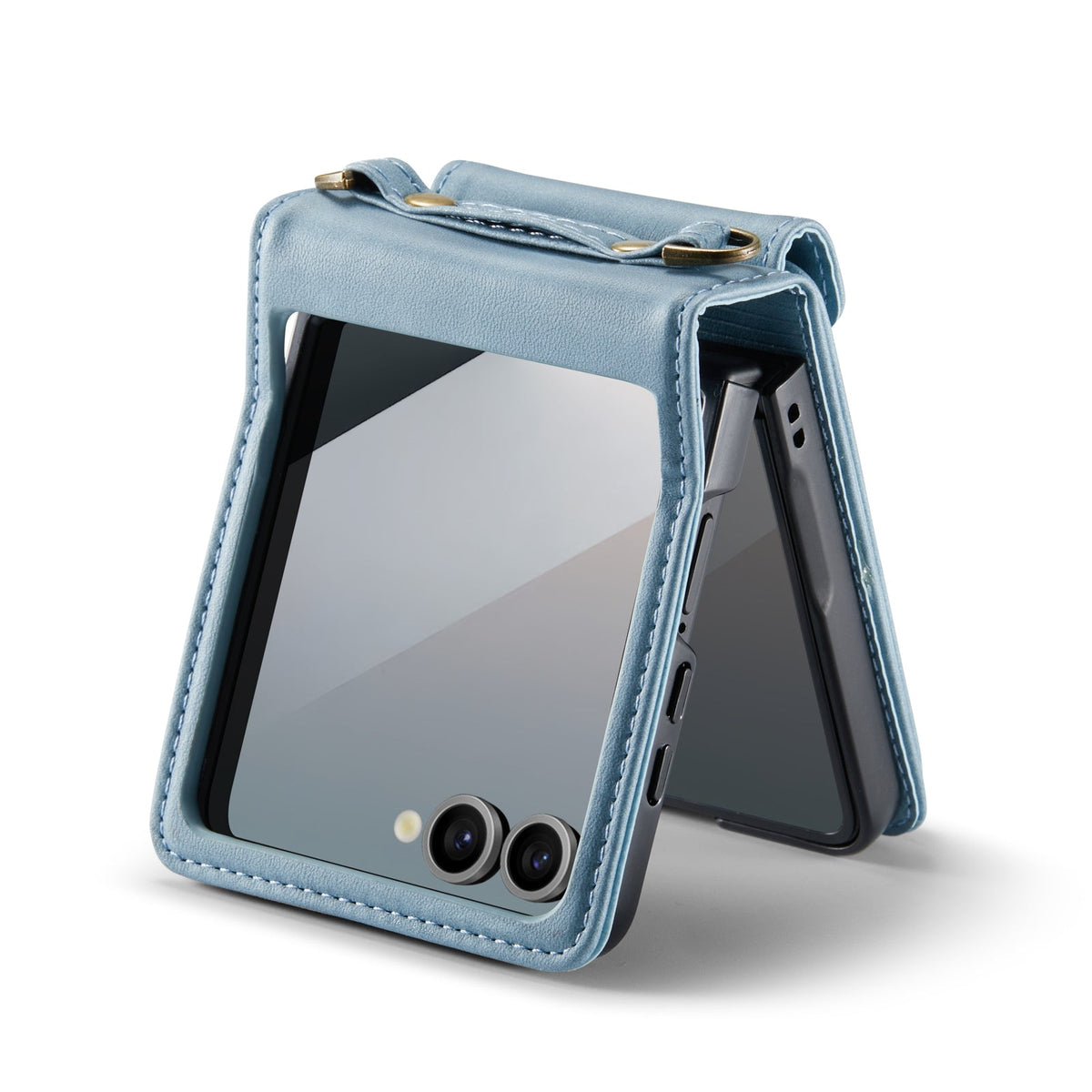 Samsung Galaxy Z Flip 7 Hoesje - Aqua Blue - Bookcase met Telefoonkoord