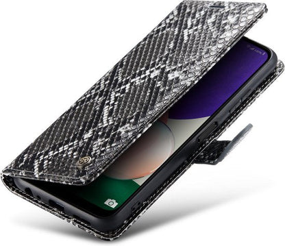 Samsung Galaxy A22 5G Hoesje - Zwart - Luxe Slangen Bookcase