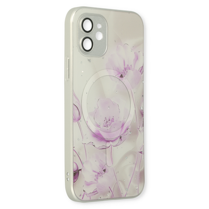 Apple iPhone 12 Hoesje - Paars - Siliconen Marmer MagSafe Back Cover
