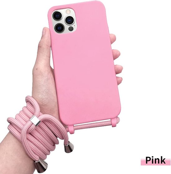 Apple iPhone 13 Pro Hoesje - Roze - Siliconen MagSafe Back Cover met Telefoonkoord