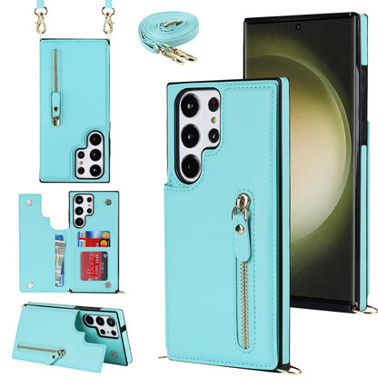 Samsung Galaxy S23 Ultra Hoesje - Turquoise - Luxe Back Cover met Telefoonkoord en Rits