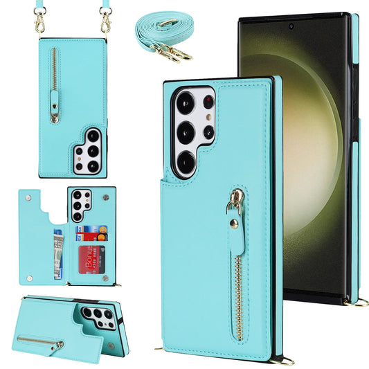 Samsung Galaxy S23 Ultra Case - Turquoise - Luxury Back Cover with Phone Strap and Zipper