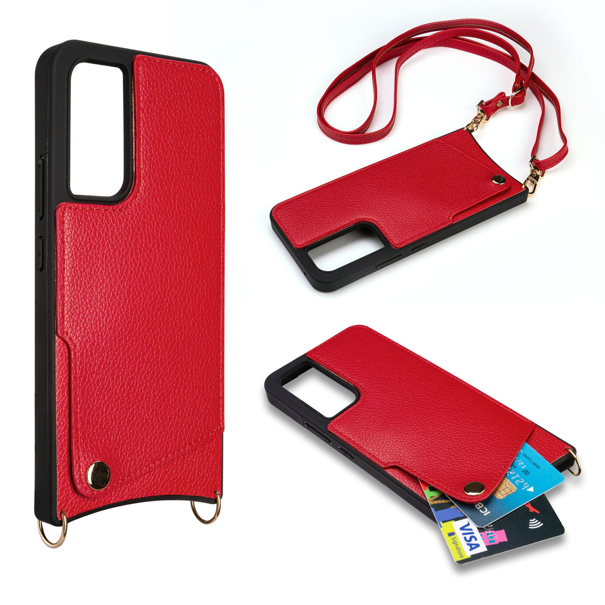 Samsung Galaxy A14 5G Hoesje - Rood - Back Cover met Pols Bandje en Telefoonkoord