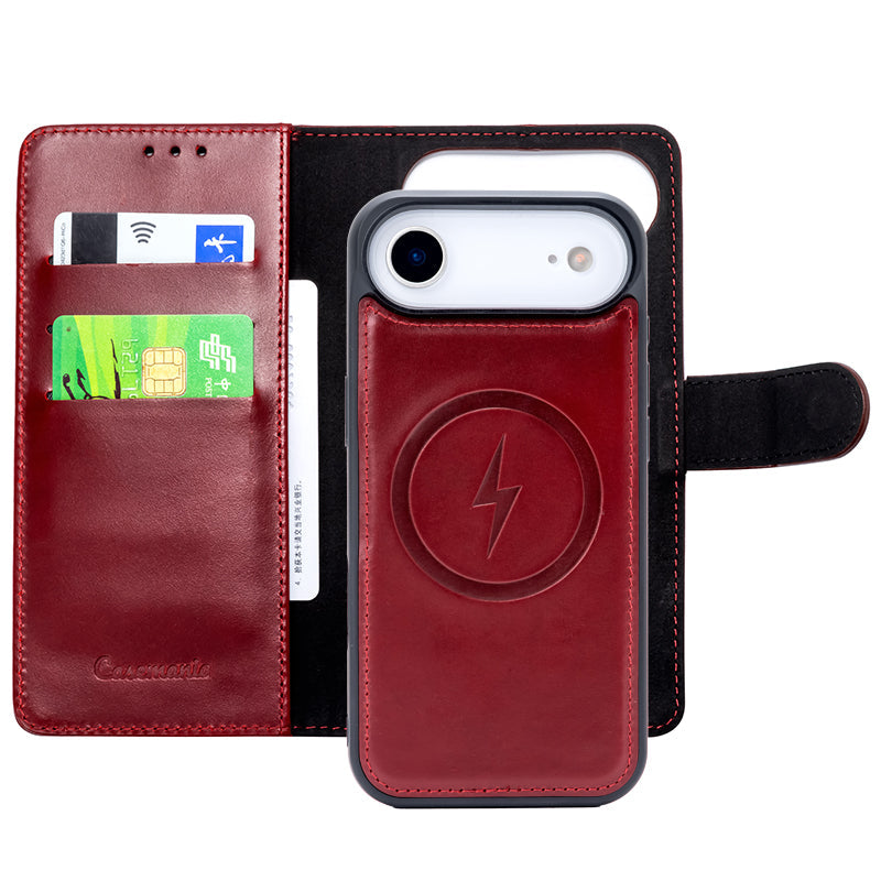 Apple iPhone Air Hoesje - Maroon Red - Echt Leren MagSafe Bookcase