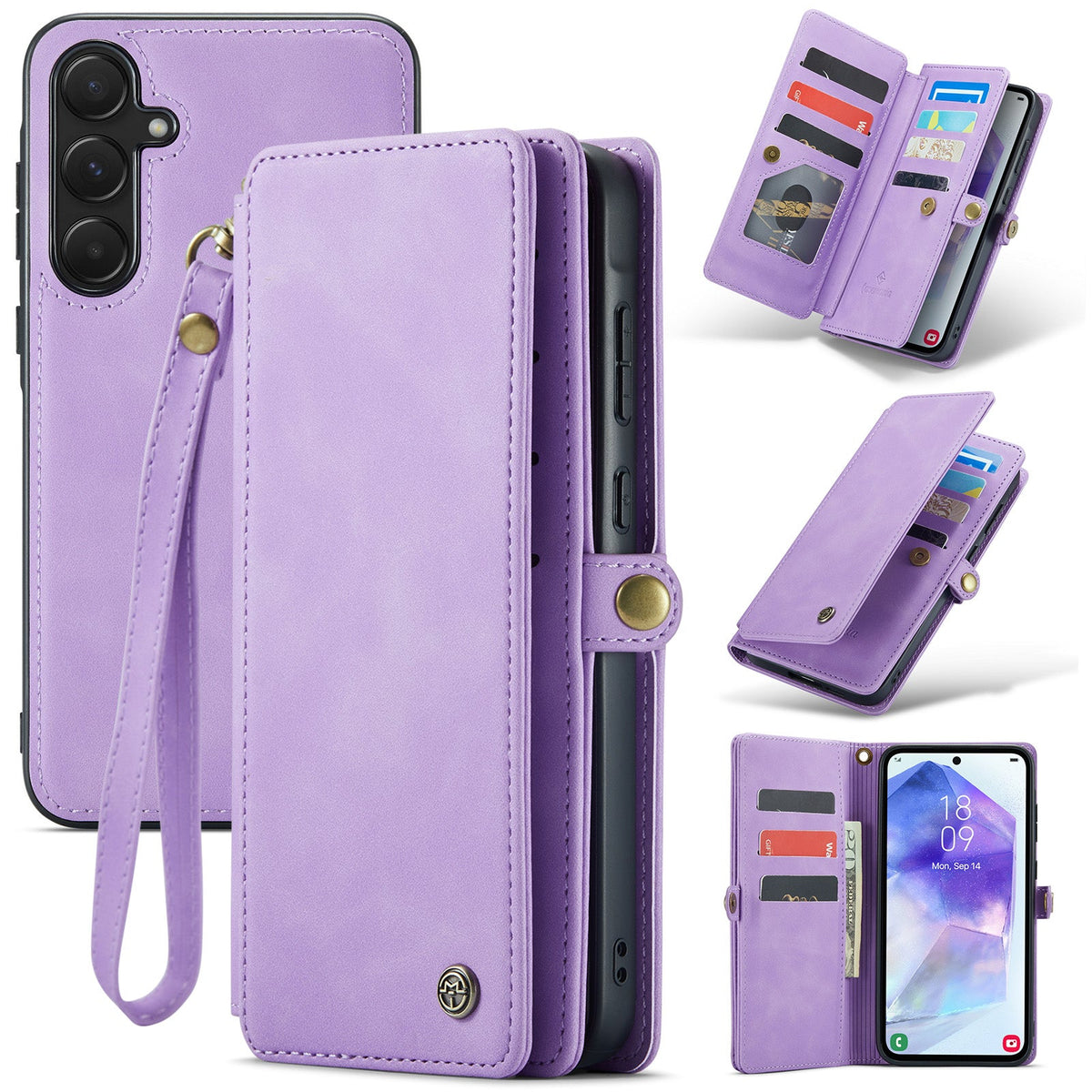 Samsung Galaxy A55 Case - Bright Lila - 2-in-1 Wallet Case with 10 Card Slots