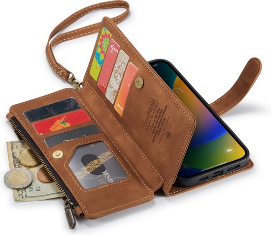 iPhone 14 Pro Hoesje - Sienna Brown - Luxe Bookcase met Rits