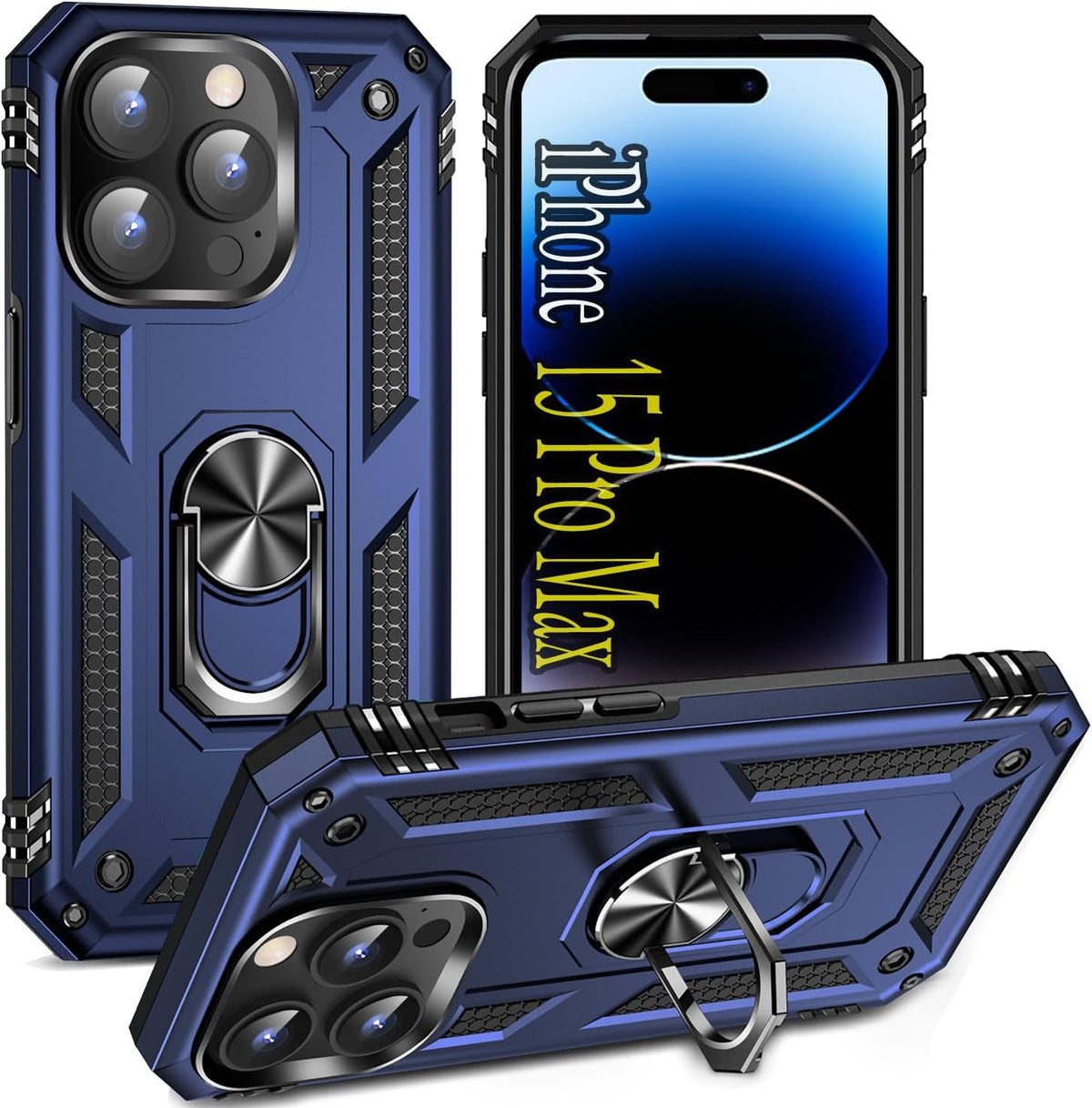 Apple iPhone 15 Pro Max Hülle - Blau - Armor-Ständer-Backcover