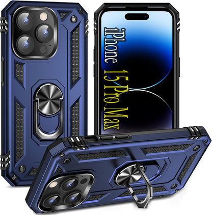 Apple iPhone 15 Pro Max Hülle - Blau - Armor-Ständer-Backcover