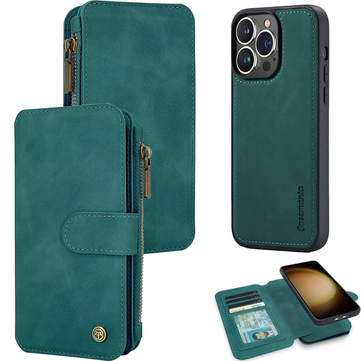 Apple iPhone 15 Pro Max Hoesje - Emerald Green - 2 in 1 Bookcase met Rits