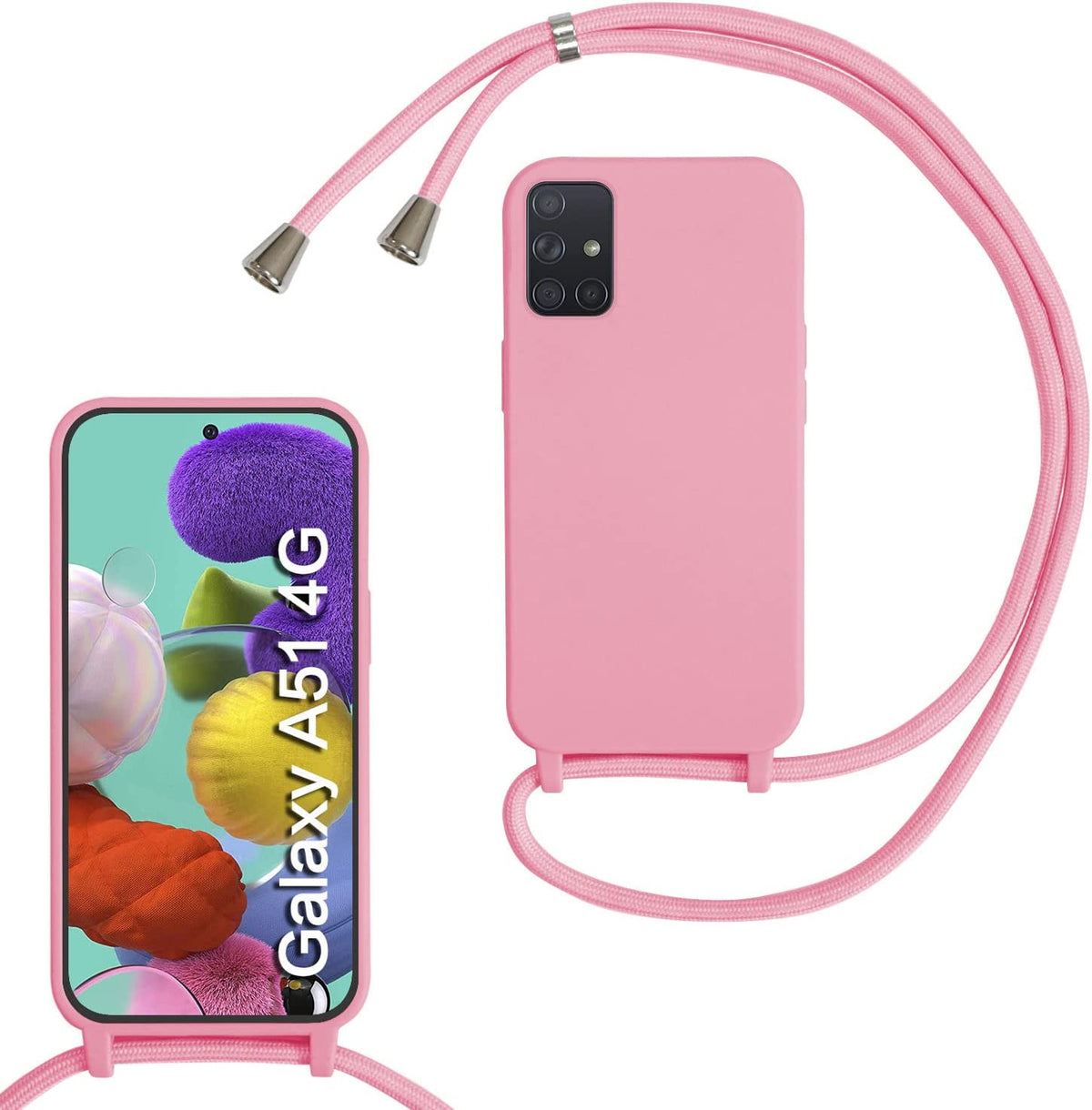 Samsung Galaxy A51 Case - Pink - Silicone Back Cover with Strap