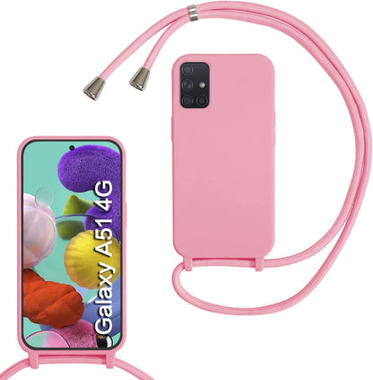 Samsung Galaxy A51 Case - Pink - Silicone Back Cover with Strap