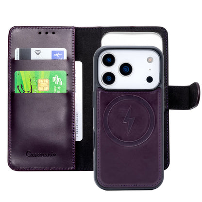 Apple iPhone 18 Pro Hoesje - Dark Purple - Echt Leren 2 in 1 MagSafe Bookcase
