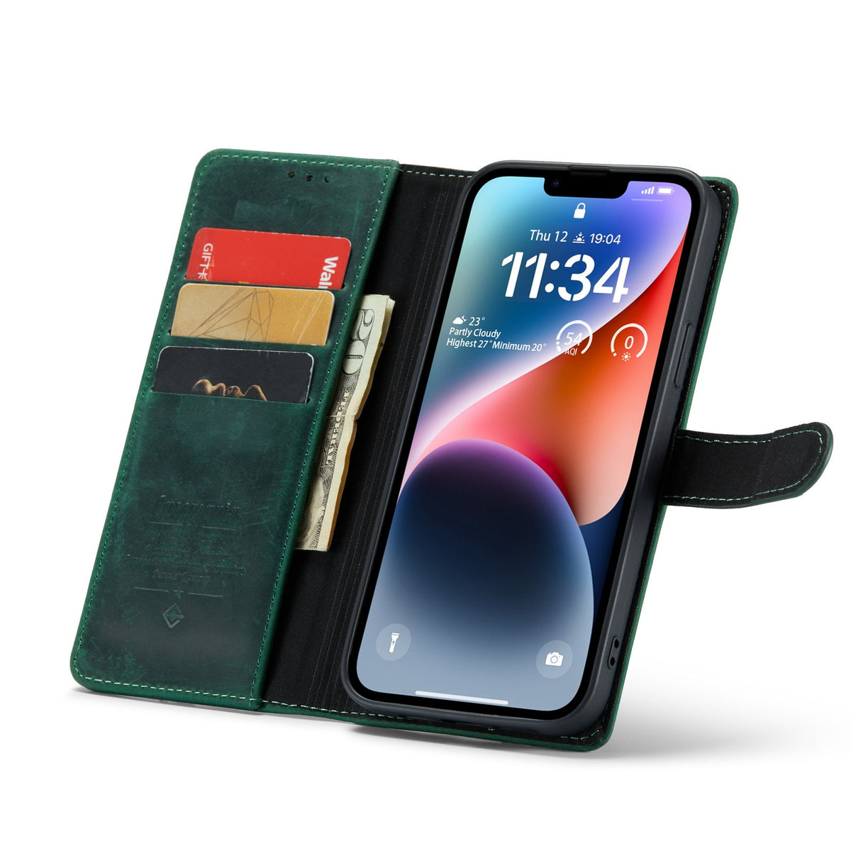Apple iPhone 11 Case - Green - Genuine Leather Wallet Case