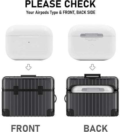 Apple AirPods Pro 2 / Pro Hoesje - Koffer Suit Case met Stickers - Zwart