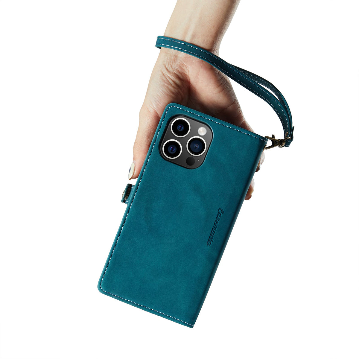 Apple iPhone 15 Plus Hoesje - Emerald Green - Luxe MagSafe Bookcase met Rits en Telefoonkoord