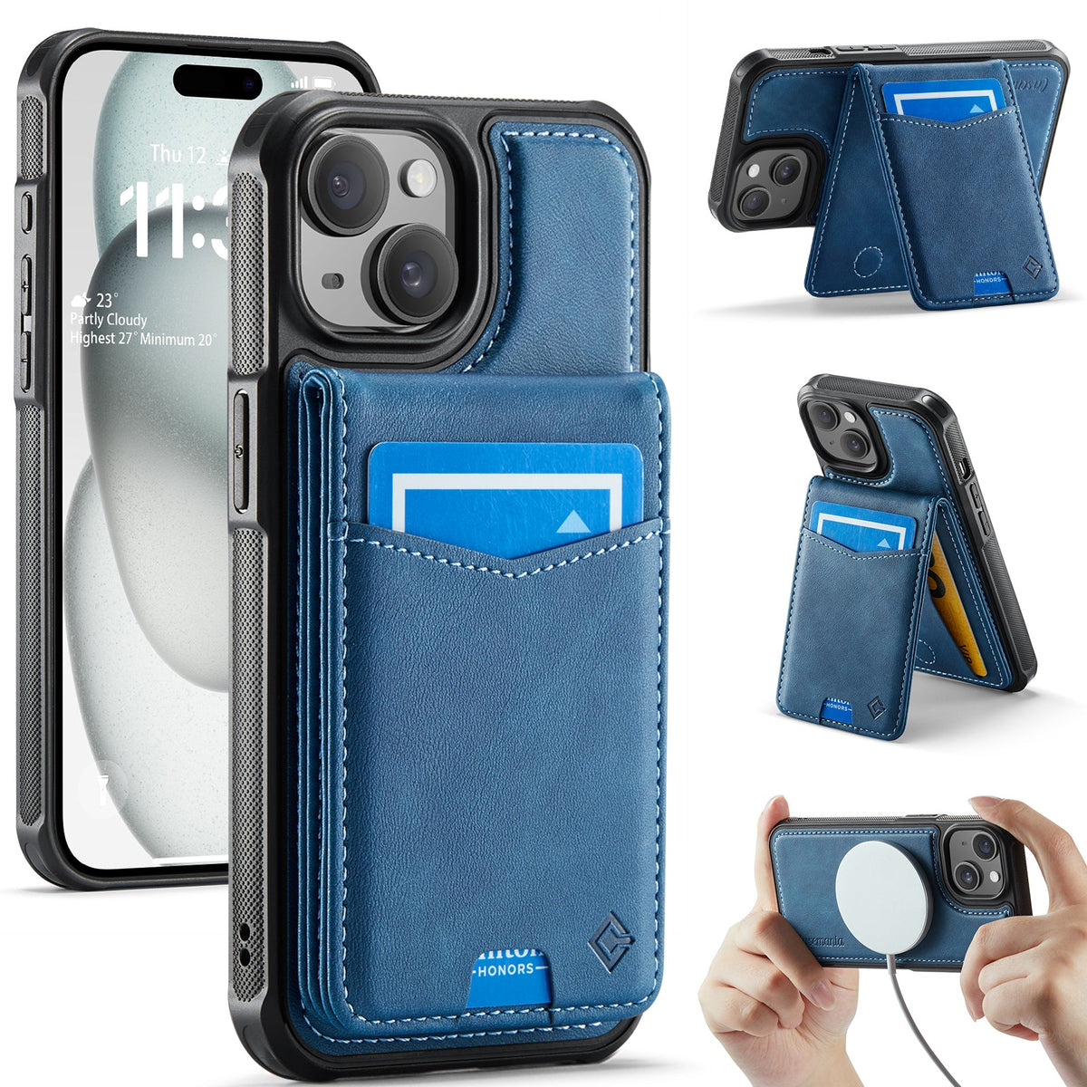 Apple iPhone 15 Hoesje - Navy Blue - MagSafe Back Cover met Pasjeshouder